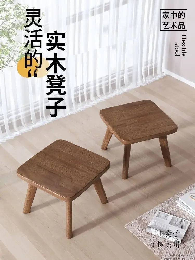 HANDMADE Stool bench solid wood simple home children's home shoes door living room can sit low stool creative square stool four feet