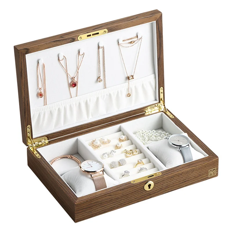WALNUT HANDMADE JEWELRY BOX ORGANIZER  Wooden Flip Jewelry Organizer Box Jewelry Storage Gift Display Case Watch Earrings Ring Holder Jewellery Storage A