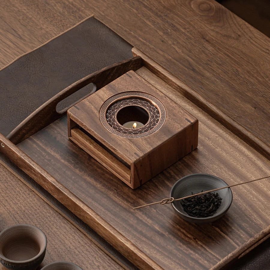HANDMADE Wooden Tea Pot Heater Tea Supplies Elegant Tea Warmer Heating Coffee Milk Decoration for Home Kitchen Garden Travel Winter Gift