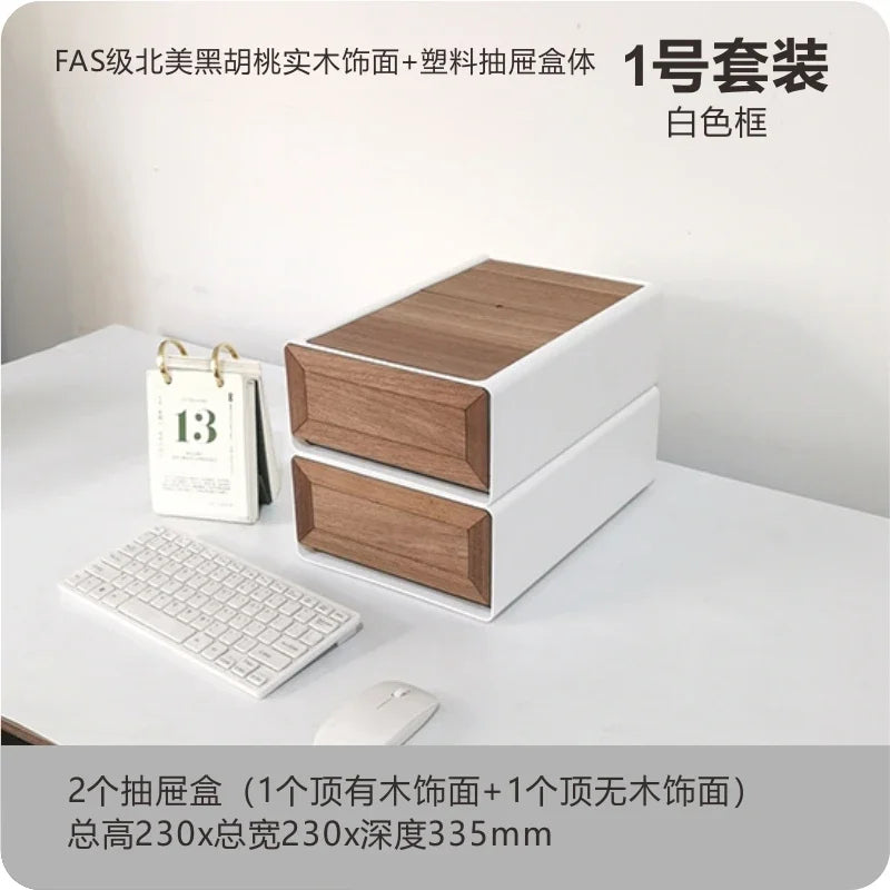 handmade Black Walnut Solid Wood Veneer Storage Box Multi-functional Household Underwear Storage Drawer Can Be Stacked Office Organizer