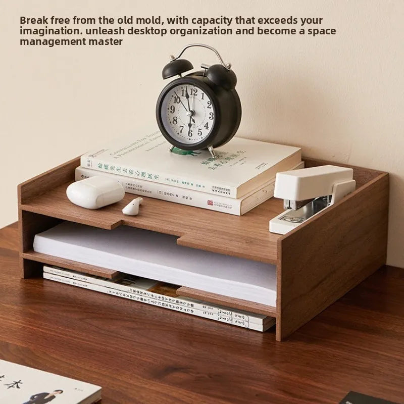 HANADMADE Style Wooden Desk Organizer Multi-layer Storage Box Drawer Type File Shelf Multifunctional Office Stationery Holder