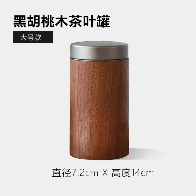 HADNMADE  Black Walnut Wood Tea Can – Premium Mini Tea Bin Aluminum Lid Sealed Storage Vintage Leaf Holder