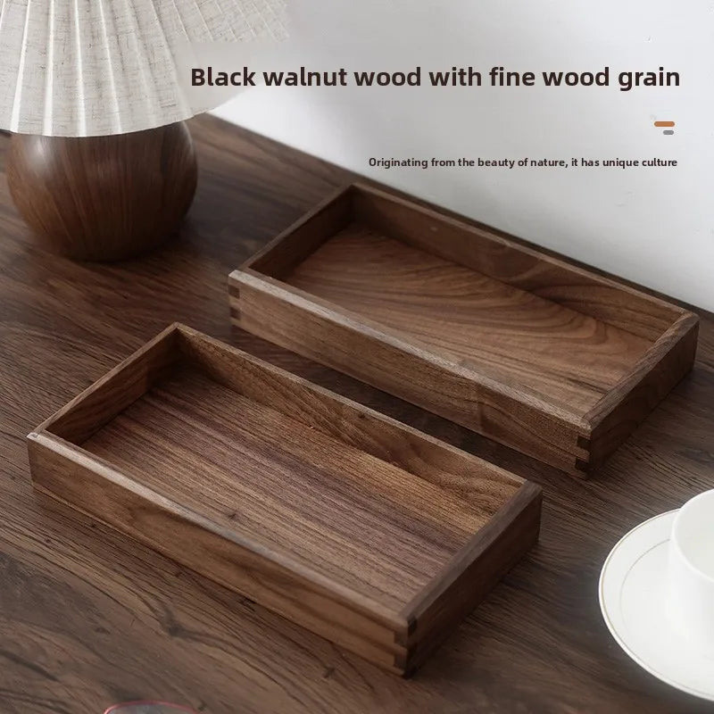HANDMADE Black Walnut Storage Tray Lidless Entryway Organizer Box for Desk Solid Wood Remote Control Holder Bedroom Makeup Storage Box