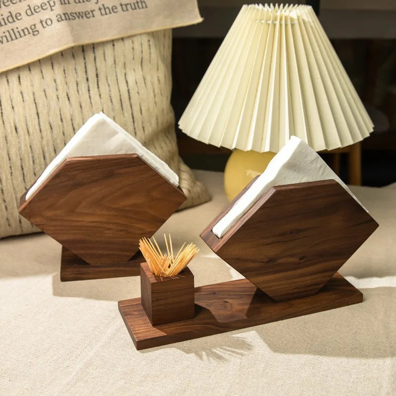 HANDMADE Walnut Vintage Square Tissue Box Cover, Multifunctional Standing Paper Holder, Elegant Desktop Organizer for  Kitchen Office