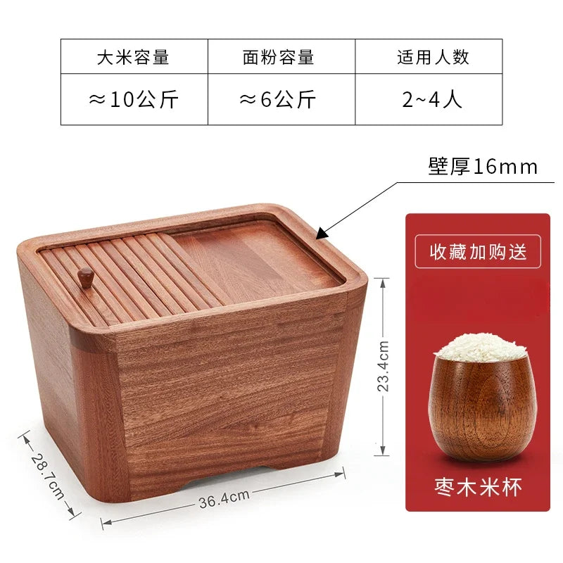 handmade wood 10kg Insect-Proof Rice Storage Container with Cover Moisture-Proof Seal Box for Kitchen Food Organization