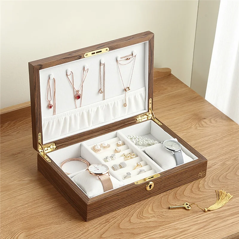WALNUT HANDMADE JEWELRY BOX ORGANIZER  Wooden Flip Jewelry Organizer Box Jewelry Storage Gift Display Case Watch Earrings Ring Holder Jewellery Storage A
