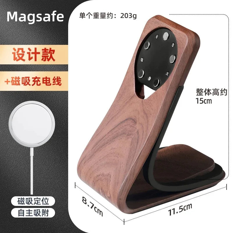 WOODEN HANDMADE Msgsafe HOLDER  Mobile Phone Stand Custom Design Wooden Magnetic Charger Bracket Desktop Creative Lazy Wireless Charging Phone Holder