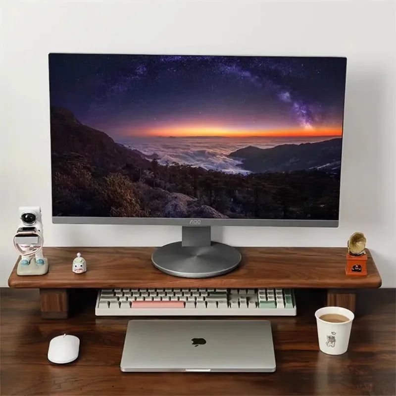 HANDMADE Black Walnut Color Computer Monitor Elevated Shelf Office Desktop Rack Rubber Wood Base Protects Cervical Vertebra