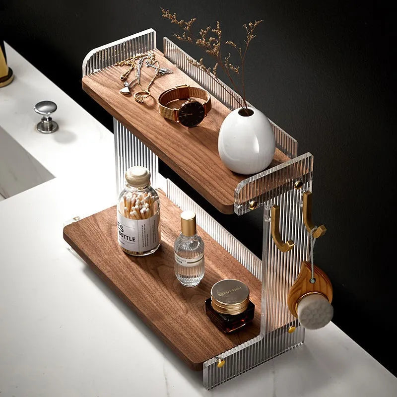HANDMADE WALNUT ACRYLIC Toilet Washbasin Skincare Storage Shelf Dressing Table Makeup Tabletop Storage Solid Wood Acrylic Countertop Storage Box ZF328