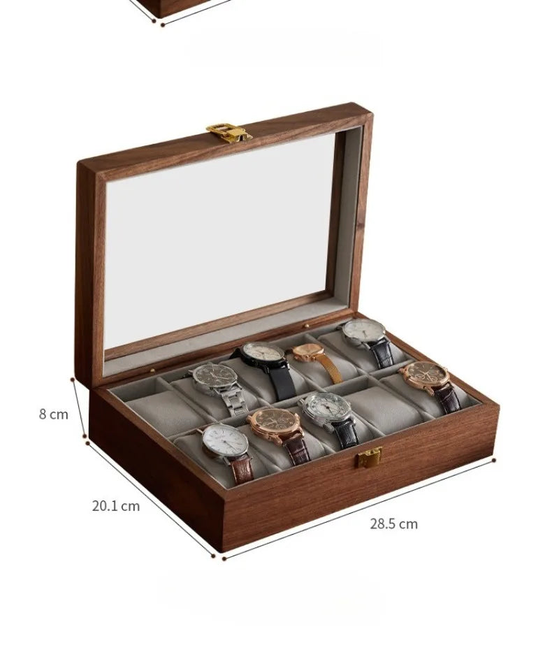 HANDMADE Black Walnut Watch Box Luxury Retro Watches Storage Boxes Man Mechanical Watch Display Case Transparent Skylight Organizer Gift