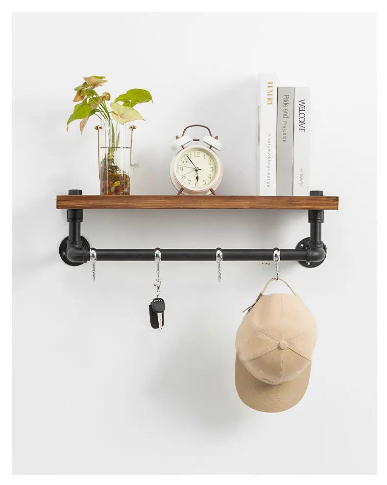 HANDMADE Solid Wood Home Storage Rack Entryway Key Organizer with Moisture-Proof Shelf And Stainless Steel Rod for Hallway Organization
