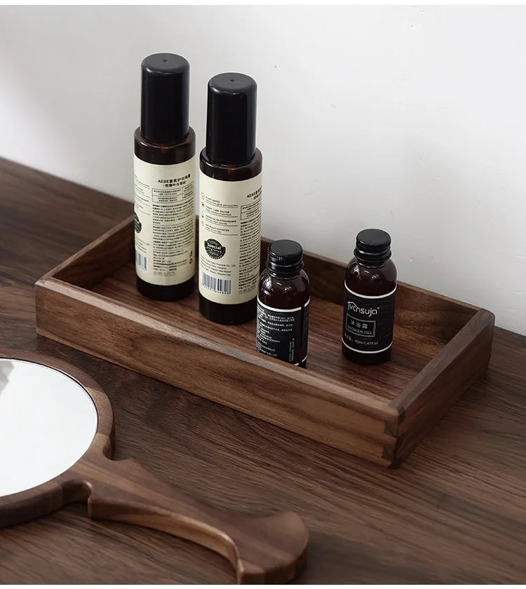 HANDMADE Black Walnut Storage Tray Lidless Entryway Organizer Box for Desk Solid Wood Remote Control Holder Bedroom Makeup Storage Box