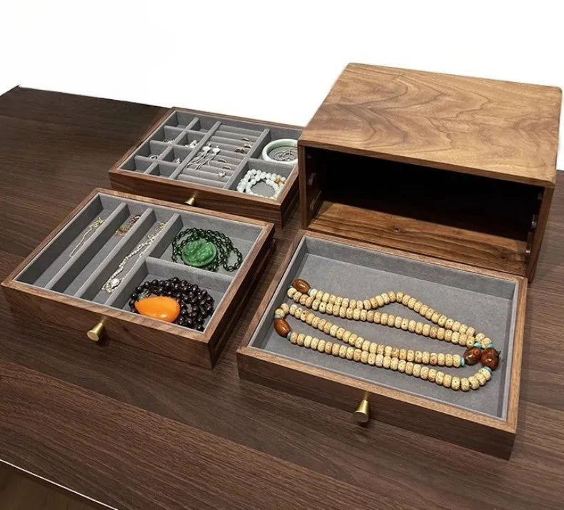 HANDMADE Solid Wood Jewellery Organizer Box Large Jewelry Storage Boxes Exhibitor Ring Necklace Cases Wholesale Travel Jewelry Case