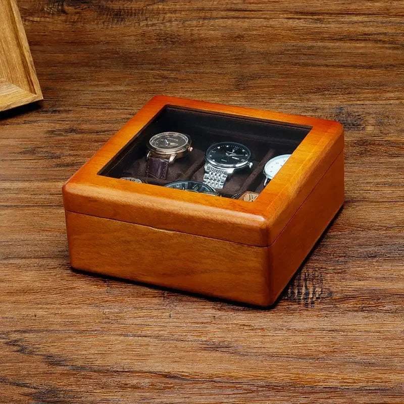 BAMBOO HANDMADE WATCCH CARE STORAGE Solid Wood Watch Storage Box Men Wrist Watches Organizer Boxes with Transparent Window Retro Bracelet Jewelry Display Case