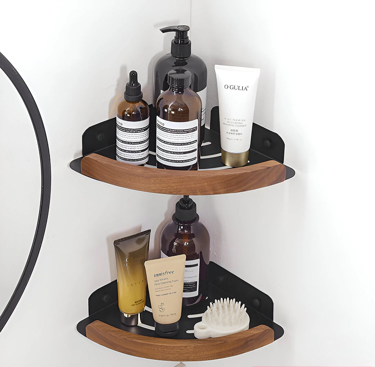 HANDMADE Bathroom storage rack wall mounted, bathroom toilet bathroom storage solid wood non perforated triangular frame wall corner rack