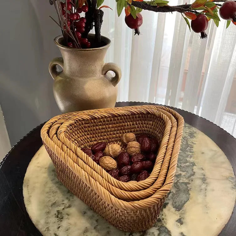 handmade Handwoven Rectangular Rattan Wicker Basket Fruit Tea Snack Bread Picnic Cosmetic Storage Box Kitchen Supplies Household Tools