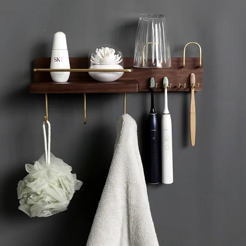 HANDMADE BATHROOM STORAGE WALL Black Walnut Electric Toothbrush Holder Multi Functional Wall-Mounted Gargle Cup and Paper Towel Storage Rack for Bathroom