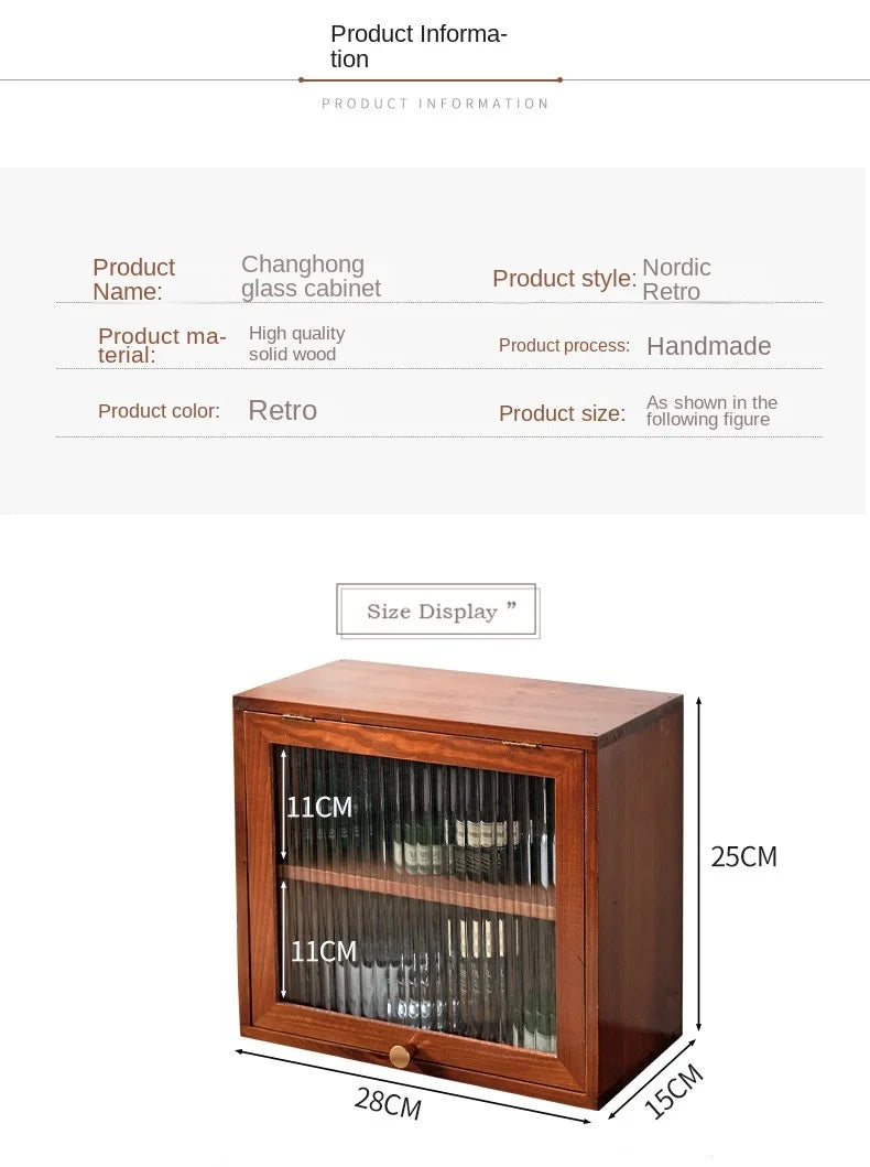 HANDMADE Cosmetic storage cabinet Changhong glass small cabinet clamshell cabinet door solid wood desktop retro European double-layer sto