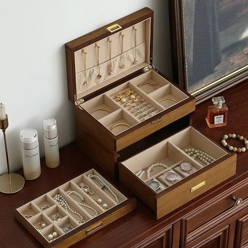 HANDMADE Wooden Jewelry Box Large Luxury Storage Boxes Earring Ring Bracelet Necklace Display Case Woman Jewellery BOX STORAGE Organizer
