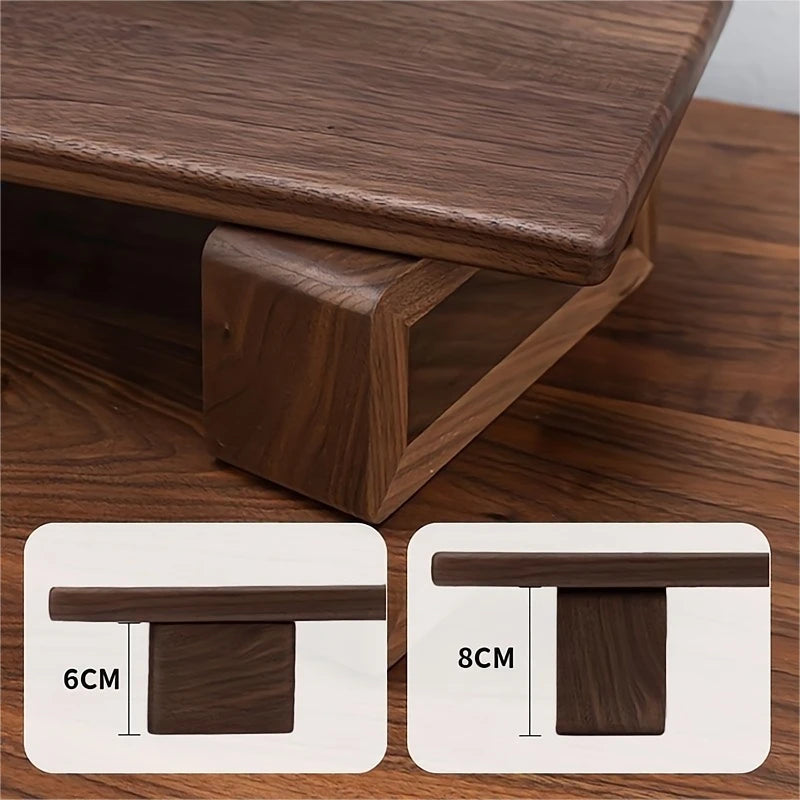HANDMADE Black Walnut Color Computer Monitor Elevated Shelf Office Desktop Rack Rubber Wood Base Protects Cervical Vertebra