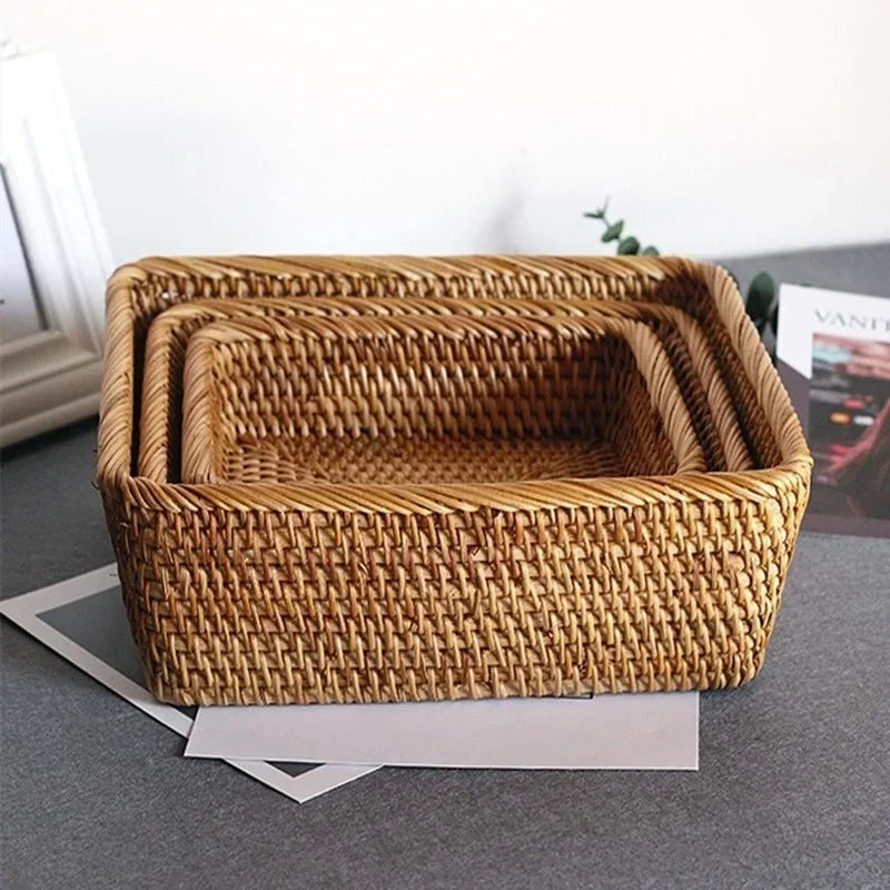 hadnmade Bamboo Woven Basket Box Minimalist Home Rattan Storage Basket Rectangular Woven Sundries Sorting Clothing Storage Box