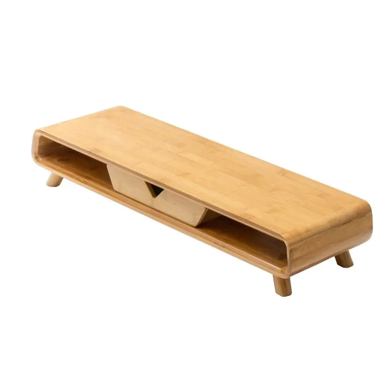 bamboo handmade Ergonomic Monitor Stand with Drawer Multilayer Laptop Riser for Neck Relief Space-Saving Office Desk Organizer and Computer Base