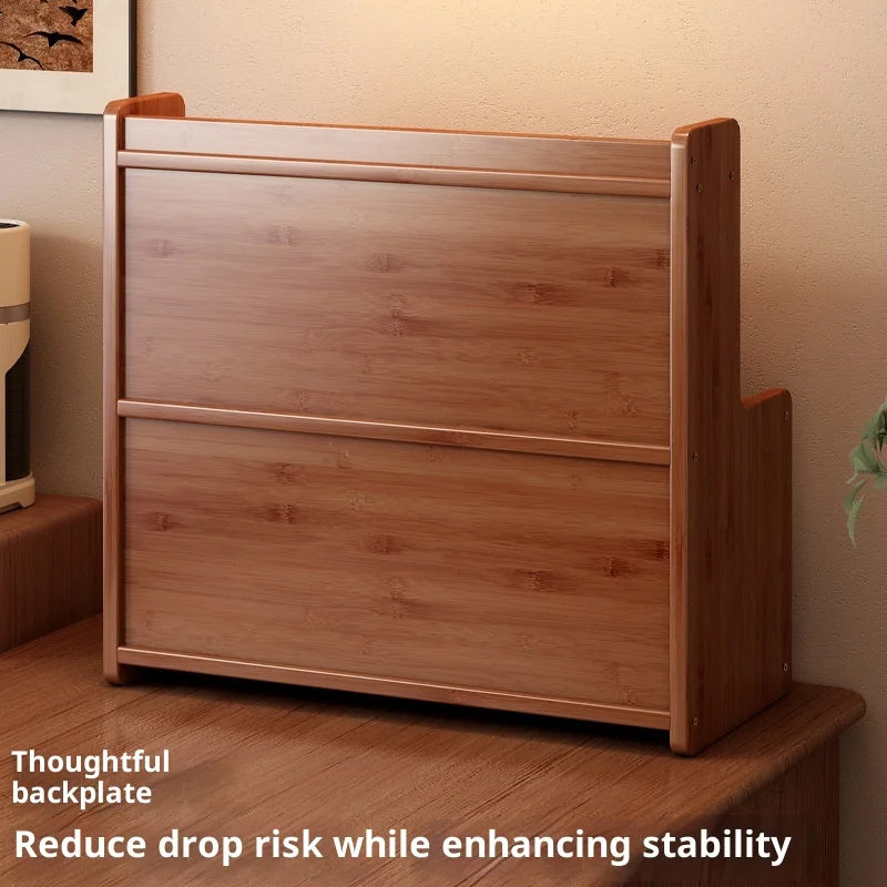 Multifunctional Bamboo Countertop Organizer Rack with Dustproof Door | Kitchen & Bathroom Storage Shelf