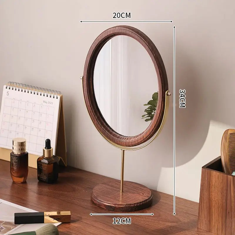 HANDMADE Espejo Decorativo Retro Chinese Style Wooden Vanity Mirror Rotatable Desktop Vanity Mirror Simple Dormitory Desktop Ornament