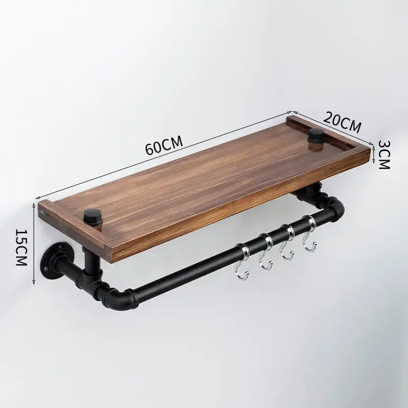 HANDMADE Solid Wood Home Storage Rack Entryway Key Organizer with Moisture-Proof Shelf And Stainless Steel Rod for Hallway Organization