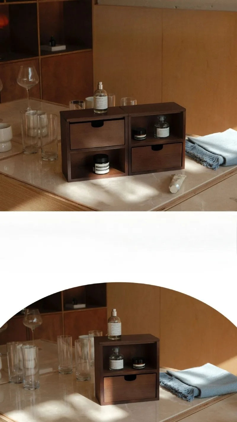 HANDMADE Wood Storage Box Makeup Organizer Boxes Luxury Bathroom Organization Case Multifunctional Accessory Organizing Cases with Drawer