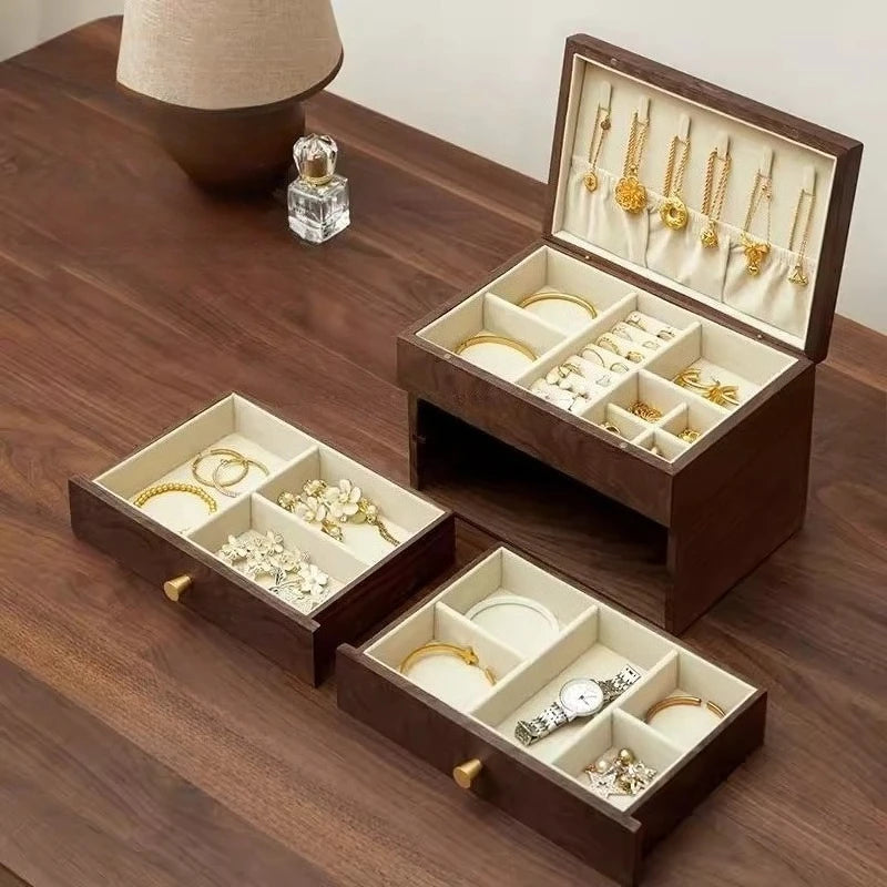 HANDMADE Black Walnut Jewelry Box Large Luxury Ring Storage Boxes Necklaces Earring Bracelet Display Case Jewellery Packaging Organizer