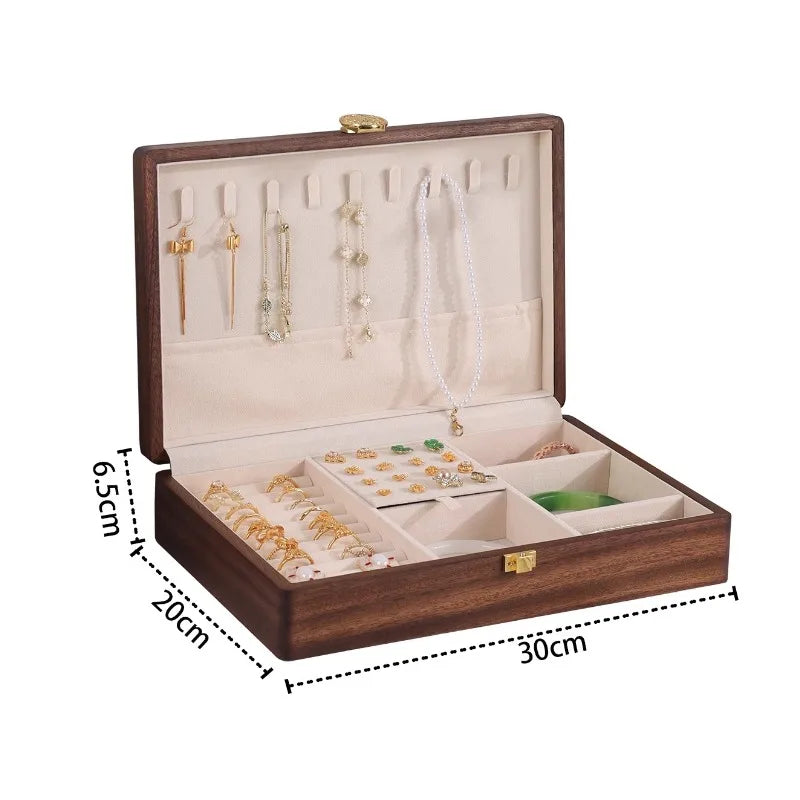 HANDMADE olid Wood Jewelry Box Portable Travel Jewellery Boxes Large Capacity Lock Jewelry Cases Earrings Bracelet Casket for Jewellery