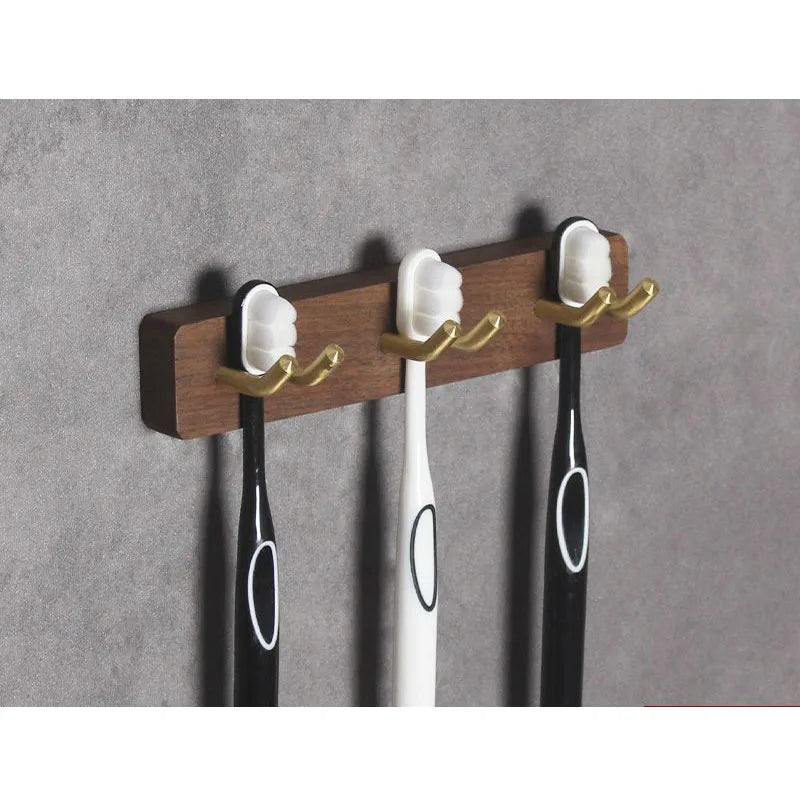 HANDMADE Black Walnut Wooden Toothbrush Hanger Toilet Storage Rack Toothbrush Cup Holder Toothpaste Storage Wall Hanger No Punching