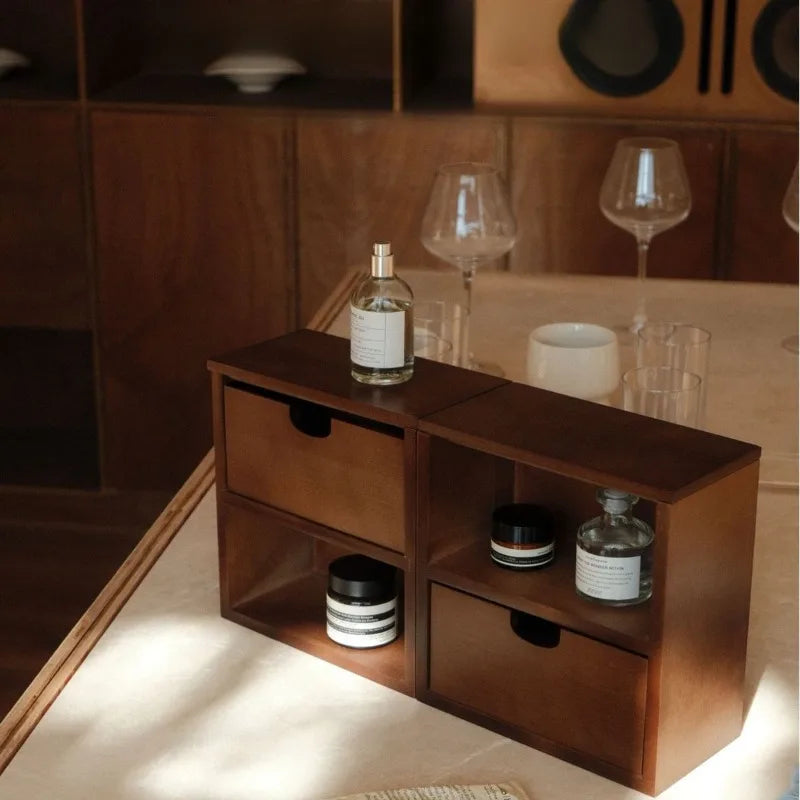 HANDMADE Wood Storage Box Makeup Organizer Boxes Luxury Bathroom Organization Case Multifunctional Accessory Organizing Cases with Drawer