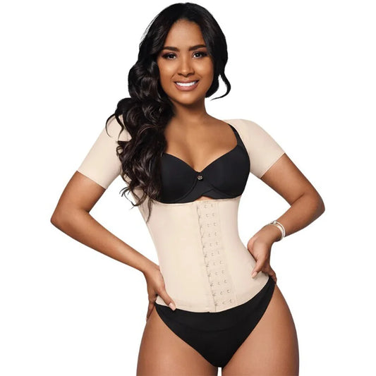 9388 Sexy Body Waist Trainer Vest with Sleeves – Skin-Friendly, Breathable & Soft Shapewear with Hook & Eye Closure, Adjustable Fit, Thong, Tummy Control