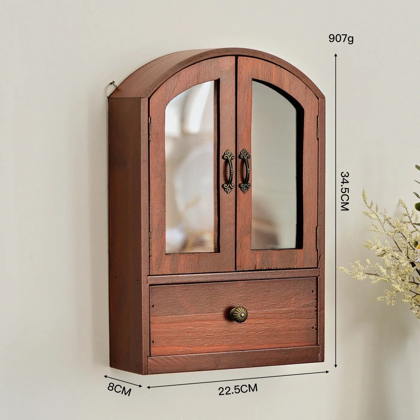 handmade Wall-mounted Wood Storage Cabinet Retro Desktop Storage Holder Rack Dustproof Sundries Cosmetic Storage Box Doll Toy Showcase