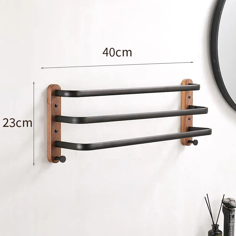 HANDMADE 40cm-60cm Wood Bathroom Towel Rack Black/White Aluminum Towel Holder Wall Hanging Multi Pole Triple Towel Bar With Hook