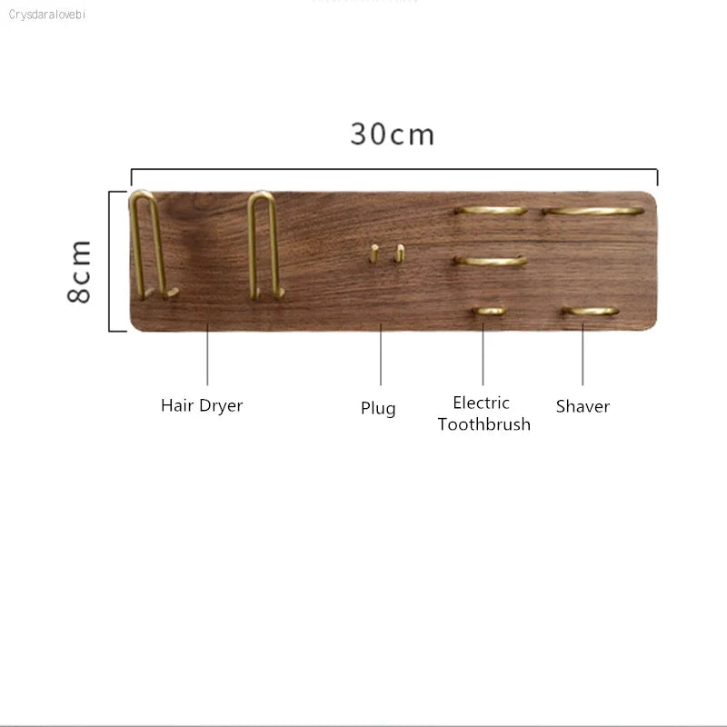 HANDMADE Solid Wood Hair Dryer Holder Wall Mounted Multi-Function Bathroom Rack Shaver Holder Toothbrush Rack Toothpaste Holder Plug Rack