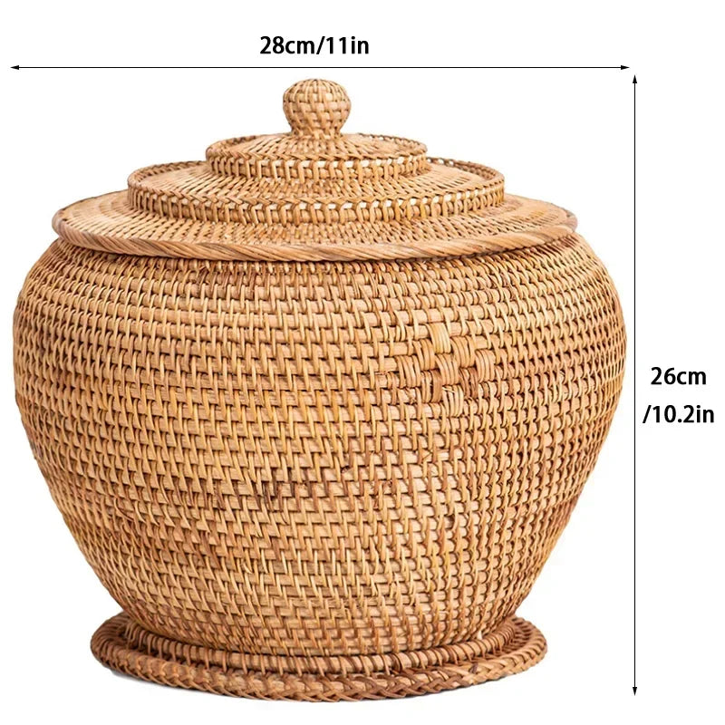 handmade rattan basket storage New Hand-woven Basket Primary Colours Simple Retro Rattan Storage Boxes with Lids Jewelry Tea Set Storage Boxes Household Items
