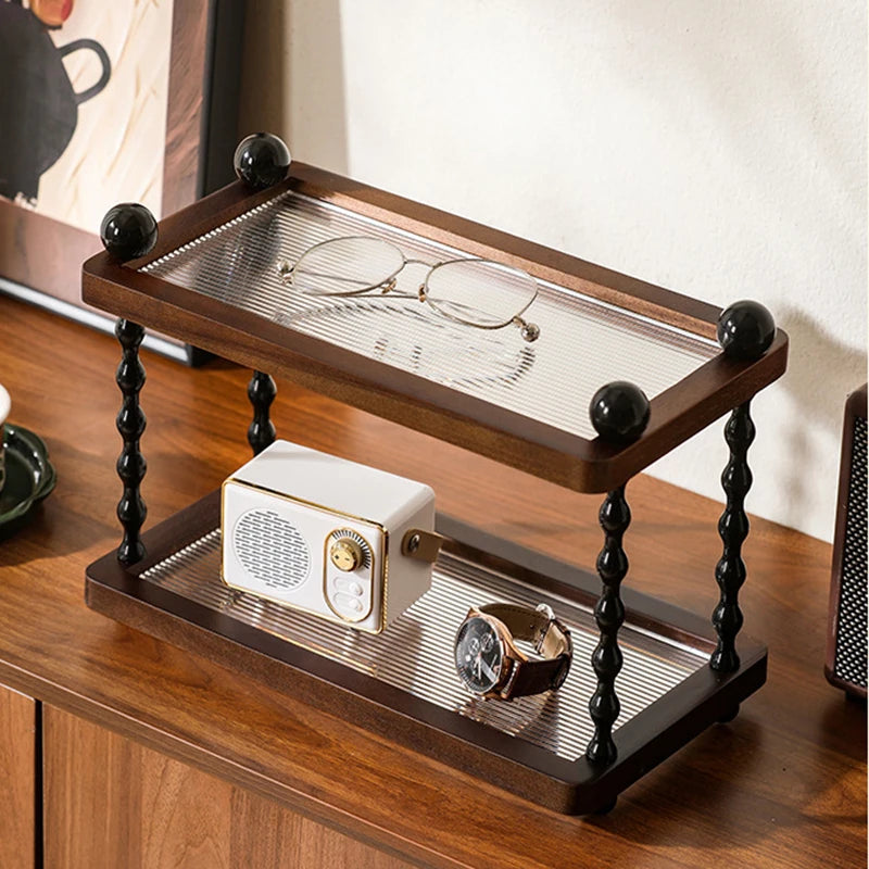 Premium Solid Wood 2-Tier Home Storage Shelf – Modern Double-Layer Display Rack & Countertop Organizer