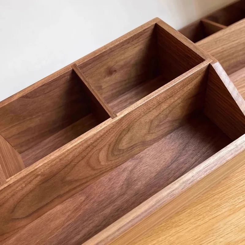 HANDMADE BLACK WWALNUT Multi-grid Wooden Organizer Angled Desktop Storage Box Multifunctional Remote Control Storage Tray Minimalist Drawer Dividers
