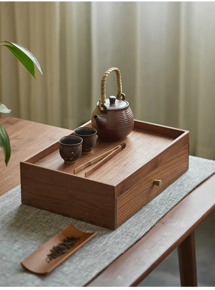 HANDMADE Walnut Wood Desktop Organizer with Drawers Japanese Style Storage Box for Cosmetics Multi Compartment Office Storage Solution