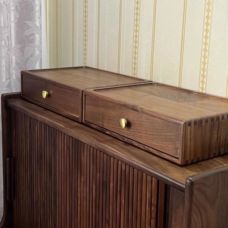 handmade A4 Paper File Storage Box Black Walnut Wood Storage Drawer Desktop Organizer with Brass Handle Flexible Combination Home Storage