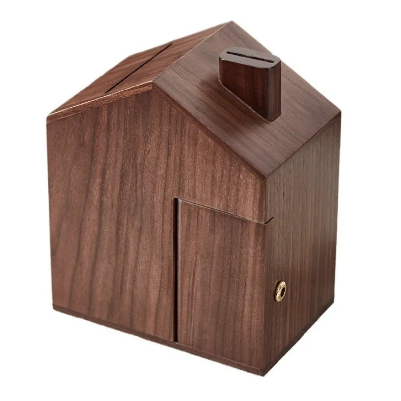 HANDMADE WALNUT MONEY SAVER Wooden Piggy Bank Decorative Money Box Creative Children Piggy Banks Multifunctional Money Saving Boxes with Lock Decoration