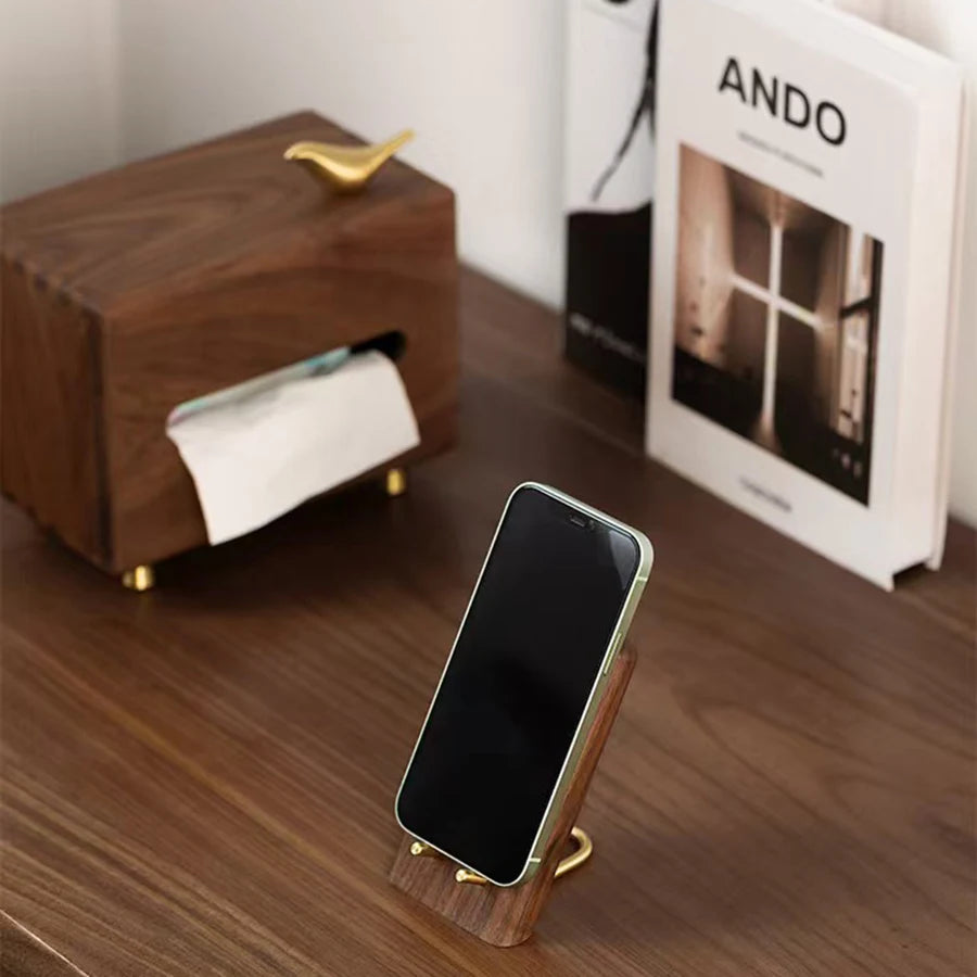 HANDMADE Wooden STAD Phone Stand Vintage Black Walnut Smartphone Support Bracket Universal Multifunction Small Tablet Holder Cell Phone