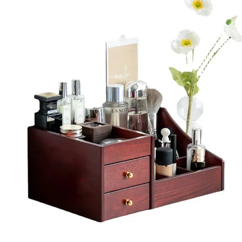 HANDMADE WOOK MAKEUP SOTRAGE ORGANIZER Clear Wood Texture Makeup Organizer Large Capacity Drawer Box Luxury Storage for Lipstick Mask and Skincare