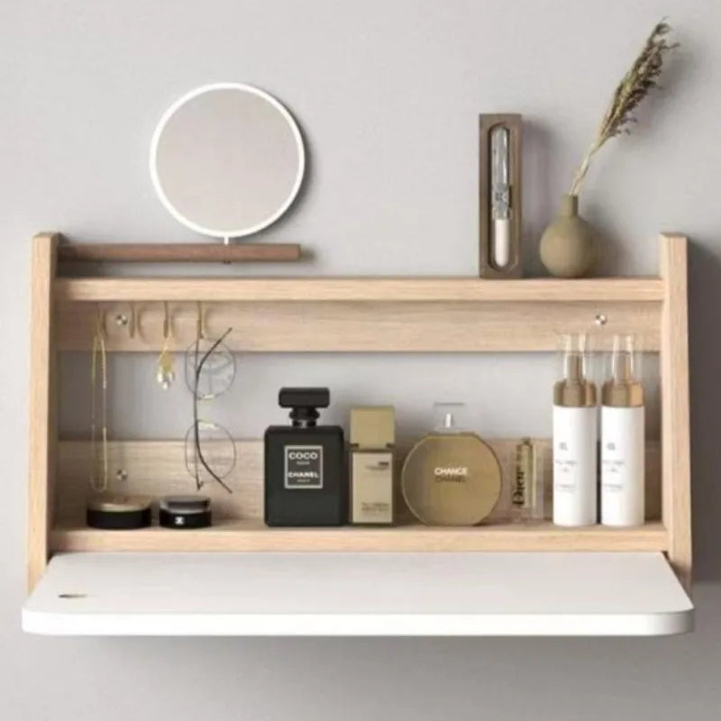 WOOD PINE HANDMADE WALL STORAGE Suspended Vanity Table Wooden Folding Dressing Tables Modern Makeup Desk Multipurpose Simple Dressers Desks Bedroom Furniture