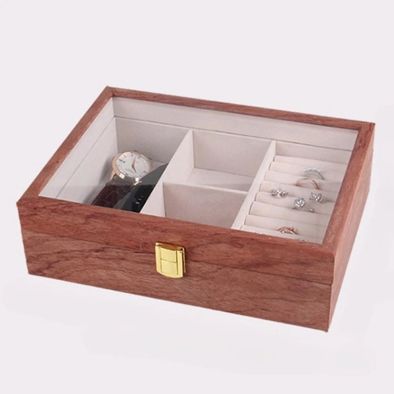 HANDMADE Walnut Wood Jewelry Box Luxury Retro Watch Storage Boxes Mirror Necklace Bracelet Display Case Jewellery Organizer Packaging