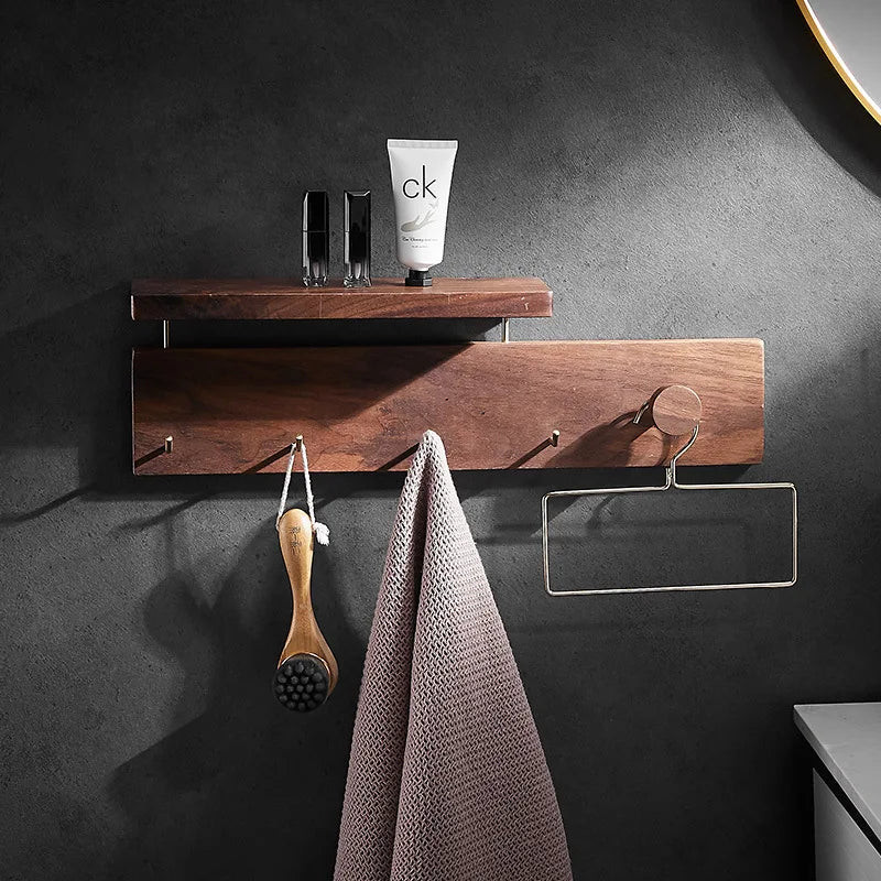 HANDMADE Solid wood Bathroom Hanging Coat Hook Wall Mounted Storage Rack Towel Rack Bedroom Coat Hat Hook Bathroom Shelving