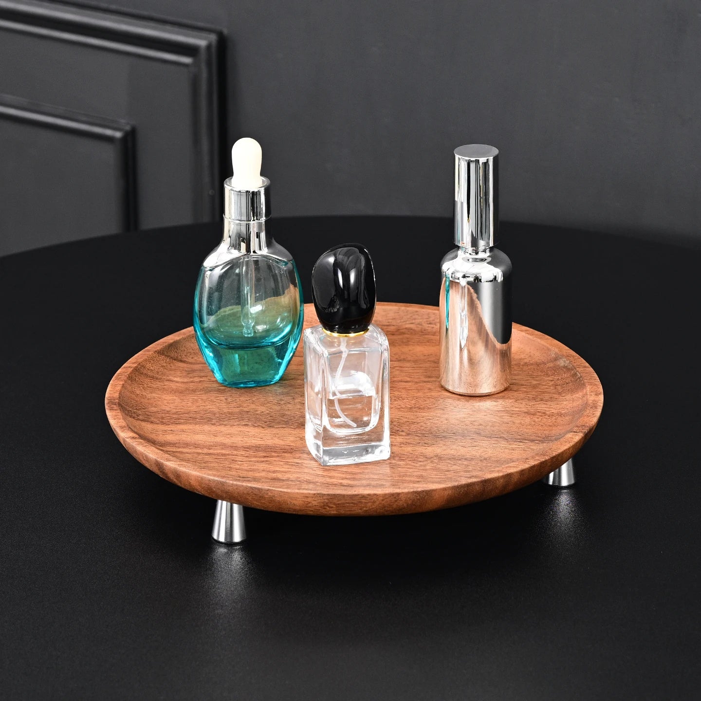 hadnmade entrance Solid Wood Key Perfume Tray, Vintage Style Cosmetics and Jewelry Tray, Wooden Round Incense Tabletop Storage Tray, Walnut Fruit Tray